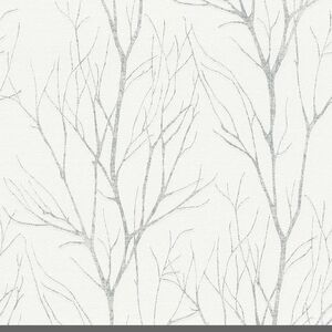 Minimalist Gray and White Tree Branch Wallpaper
